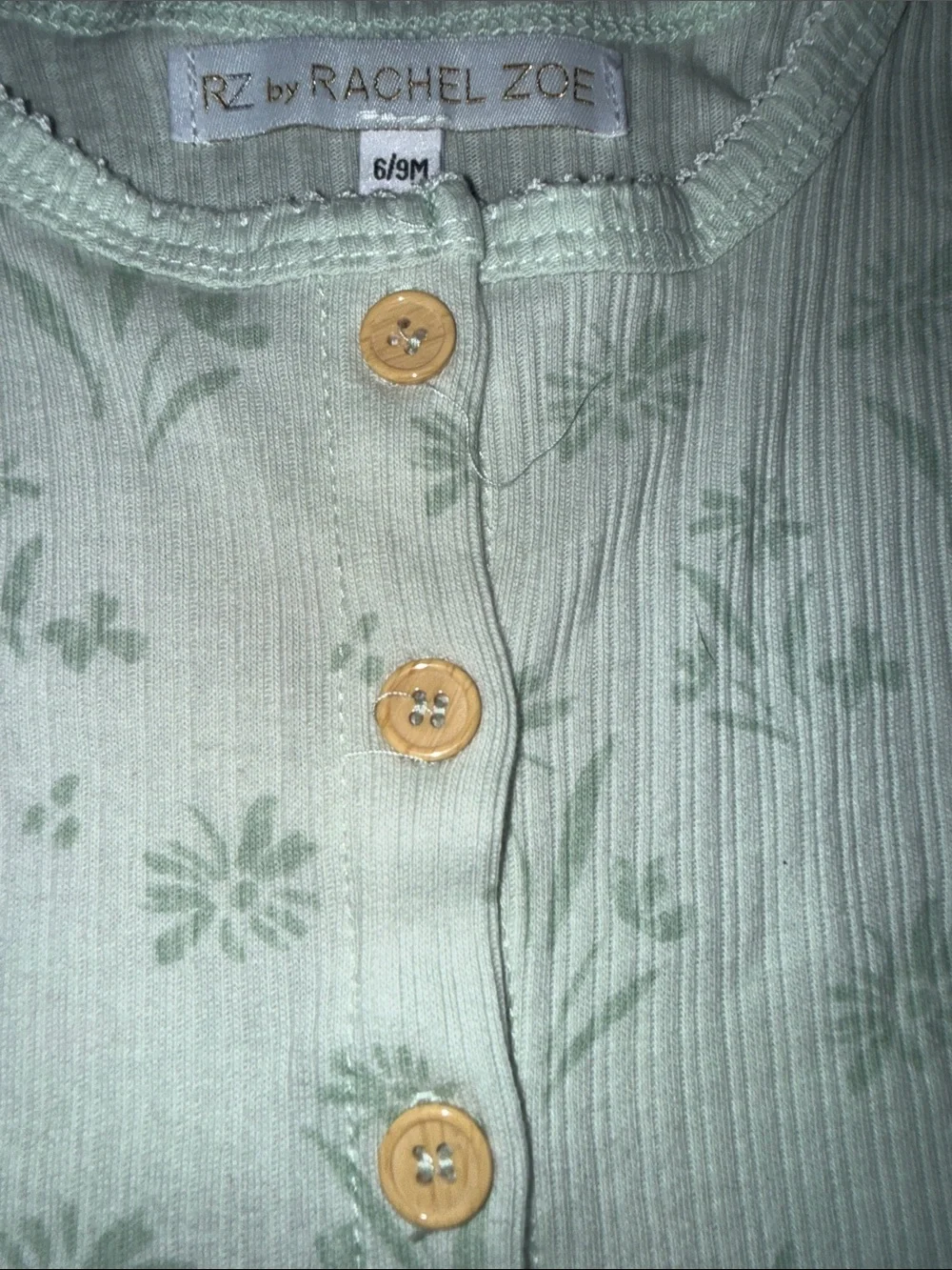 Rachel Zoe Light Green Floral Ribbed Baby Top & bottom with Matching Headband